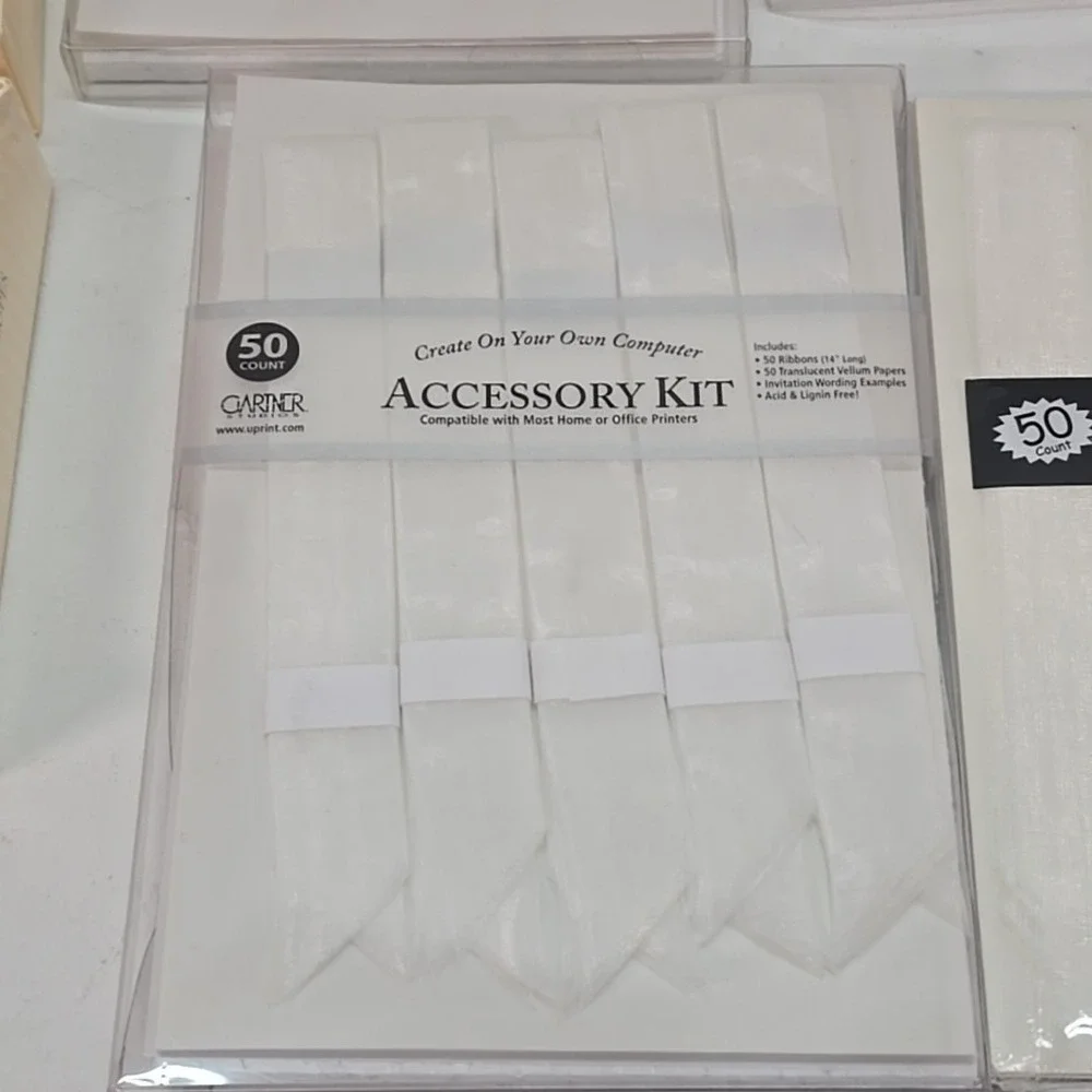 Gartner Studios VELLUM & RIBBON Accessory Kit - 50 count - WHITE 3+ Packs